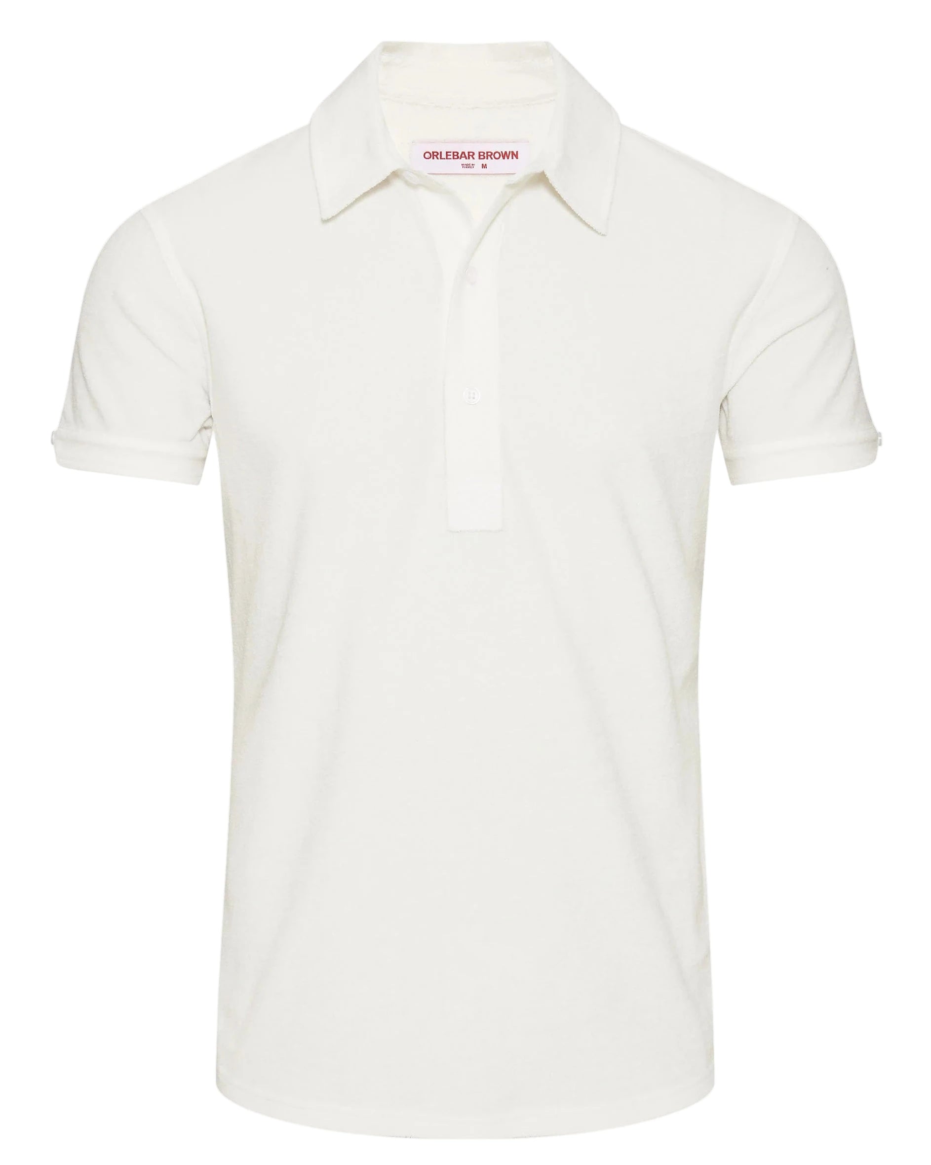 The Orlebar Brown Terry Polo features a classic collar and three-button placket, crafted from breathable cotton towelling in a tailored fit for comfort and style. Presented here in crisp white.