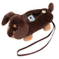 The Jellycat Otto Sausage Dog Shoulder Bag is a plush, brown dachshund-shaped purse with a zipper top and matching strap—an adorable accessory for city strolls.