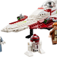 The LEGO® Star Wars Obi-Wan Kenobi’s Jedi Starfighter™ set includes a white and red starfighter, Obi-Wan minifigure with a lightsaber hilt, a Kaminoan figure, and an astromech droid.