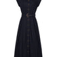 The Octavia Dress by Cara Cara is a sleeveless black belted shirtdress with a collared, button-down front and flared midi skirt—a classic fit-and-flare style for versatile looks.