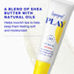 A tube of Supergoop Play Lip Balm SPF 30 with Mint rests on a light background next to a product swatch and marketing text highlighting sun protection, shea butter, and natural oils benefits.