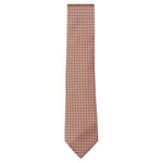 The Robert Jensen Checkerboard Tie features an orange and blue pattern, ideal for formal events. Displayed on a white background with the pointed end facing down.