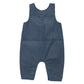 The Angel Dear Cord Navy Uni Overalls is a sleeveless children's bodysuit in dark gray, made from 100% cotton, featuring a loose fit with no visible fastenings.