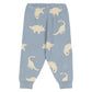 The Konges Slojd Baby Boys' and Boys' Lapis Knit Pants feature a light blue jacquard knit with an all-over cream dinosaur silhouette pattern, plus elastic waistband and cuffs for comfort.