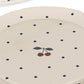 Off-white plates from the Konges Slojd Blue Dot Tea Party Set, featuring blue polka dots and a small cherry illustration in the center.
