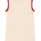 The Girls' Collette Dress by Konges Slojd is a sleeveless cream knitted wool dress with a fitted silhouette and red scalloped trim on the neckline, armholes, and hem, shown laid flat and photographed from the back.