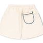 Introducing the Baby Boys’ and Boys’ Florian Shorts from Konges Slojd—crafted from cream-colored organic cotton, these stylish shorts feature an elastic waistband with a comfortable drawstring, plus a single back pocket outlined in dark trim for added practicality.