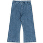 Konges Slojd Girls’ Elba Sparkle Jeans in blue organic denim featuring a flared leg, an elastic waistband, and an all-over pattern of small, multicolored rhinestones.