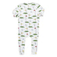 The Pink Chicken Baby Bamboo Romper is made from ultra-soft bamboo fabric and features a Cream Golf Tournament print with green putting greens, colorful flags, and golf balls.