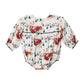 Cream long-sleeved Baby Girls’ Wynne Bubble featuring a festive Santa, reindeer, and pine tree print.