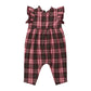Pink Chicken Baby Girls’ Jennifer Jumper in burgundy tartan with ruffled sleeves.