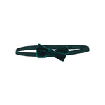 Pink Chicken Baby Girls’ Bow Headband in dark green velour with a small holiday bow.