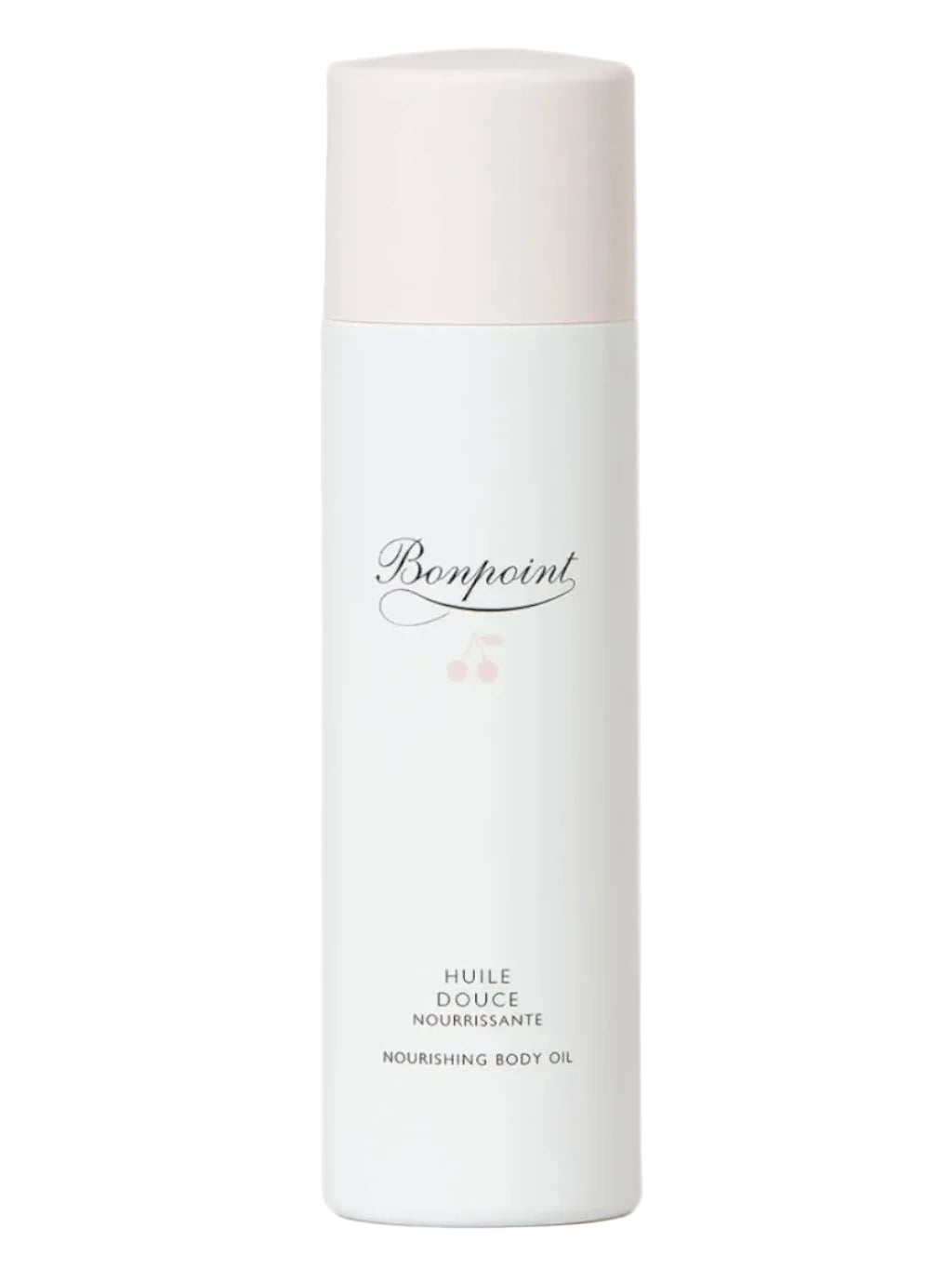 The Bonpoint Baby Bath Set features a minimalist design with a white bottle and light pink cap, making it ideal for newborn essentials or as a thoughtful addition to any baby gift box.