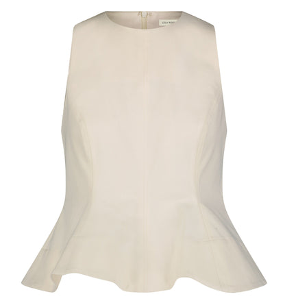 The Lela Rose Stretch Cotton Halter Top features a tailored fit in off-white, with subtle seam detailing and a flared hem for an elegant silhouette.