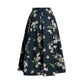 The Erdem Floral Cotton Midi Pleated Skirt features a flared silhouette in black cotton poplin with white and pink floral prints and elegant pleats.
