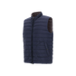 The Herno Quilted Reversible Vest in navy blue features a sleeveless, quilted design with injected down padding for added warmth. It is styled with front snap-button pockets, a front zipper closure, and a stand collar, and is displayed on a plain white background.