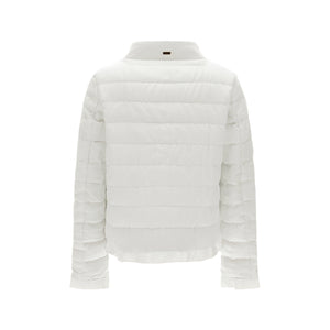 The Herno Linen Quilted Drawstring Jacket, featuring long sleeves and a vintage-inspired design, is displayed from the back against a plain white background.