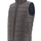 The Herno Men's Nylon Ultralight Reversible Vest, a grey, sleeveless, quilted puffer vest made from their signature Nylon Ultralight material, features a front zipper closure and convenient side pockets. Displayed against a white background.