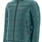 The Herno Men's Nylon Ultralight Reversible Jacket, in a striking teal color, boasts a quilted puffer design with a front zipper, two convenient side zipper pockets, and a high collar. This versatile piece from Herno is also water-resistant, ensuring you stay dry and stylish in any weather.