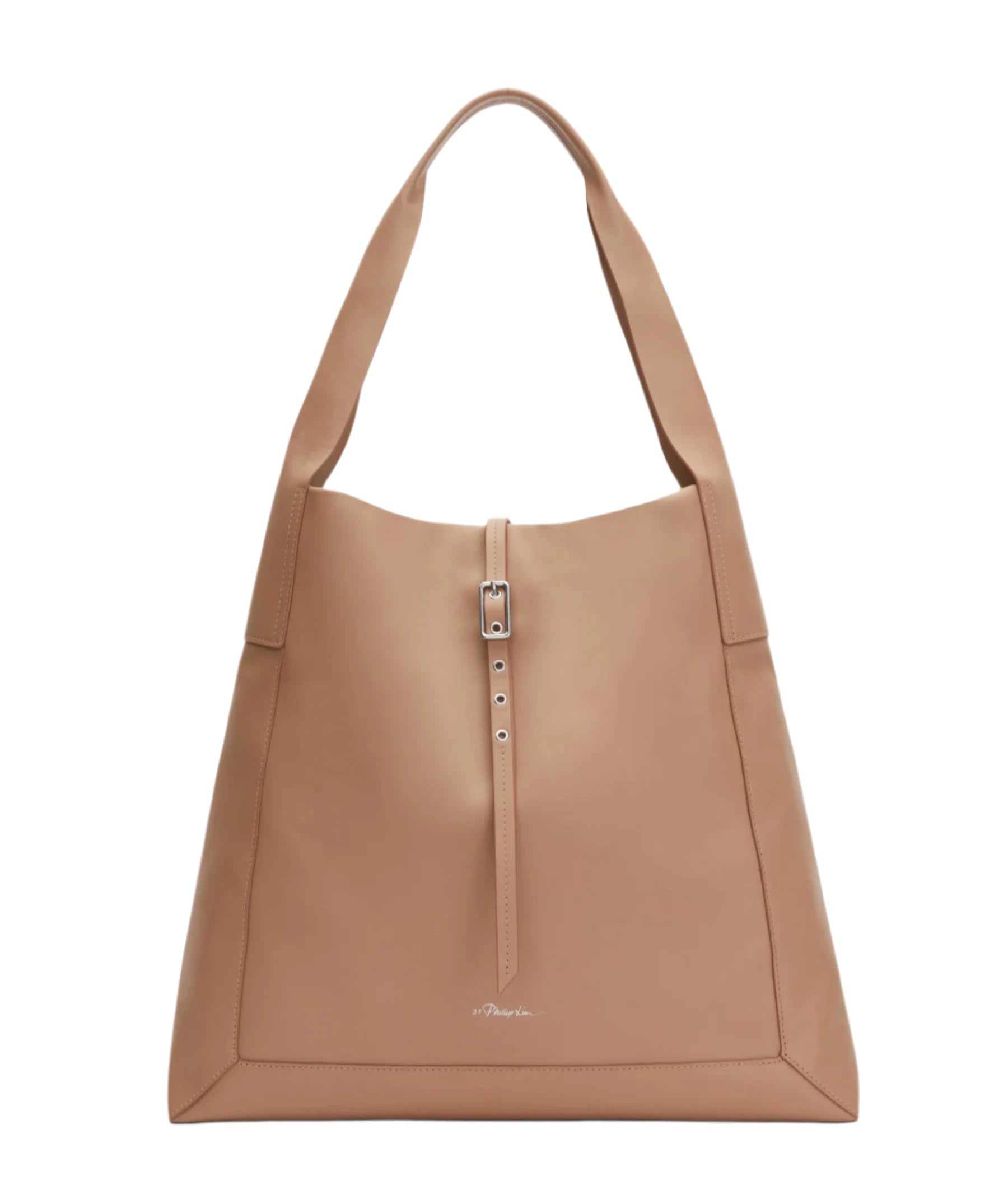 Discover the 3.1 Phillip Lim Go Large Shoulder Bag, a sophisticated tan tote made from premium leather by the renowned brand 3.1 Phillip Lim. It features a single strap and an elegant front buckle detail, offering ample space inside to comfortably carry all your essentials with ease and style.