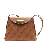 The 3.1 Phillip Lim ID Petite Soft Shoulder Bag from 3.1 Phillip Lim is crafted from brown lambskin leather, features diagonal stitch detailing with a gold clasp, and comes with a structured handle.