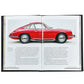 The Story Of Porsche Black Leather Book by Graphic Image features a classic red Porsche on the left page, capturing its luxury race car legacy, with text exploring its rich craftsmanship on the right.