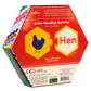 The Simple Words Hexagon Puzzle Pairs by Eeboo features a hen illustration with the word "Hen" on a yellow and red background—ideal for pre-reading, learning to read, and early skill-building activities.