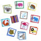 Eeboo’s Pre-School Animal Memory & Matching Game features illustrated cards—such as pig, hedgehog, lion, and zebra—scattered on a white surface, creating a fun way for kids to boost memory and matching skills.