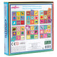 The back of the Preschool Things I Know Bingo box by Eeboo shows illustrated bingo cards with animals, numbers, and objects—great for building vocabulary and family fun—plus product and company info.