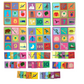 Eeboo’s Preschool Things I Know Bingo features colorful educational boards and matching pieces with numbers, animals, objects, and symbols—ideal for family play or building vocabulary—arranged in groups on a white background.