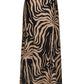 The Johanna Ortiz Palms Nuevo Destino Midi Skirt features a tan and black abstract zebra print on smooth Lycra fabric, offering a resort-ready style and shown against a plain white background.
