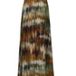 The Johanna Ortiz New Intermingled Ideas Maxi Skirt is a long, high-waisted georgette skirt with a brown, green, and white abstract tie-dye pattern, shown against a white background.