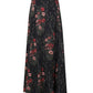 Johanna Ortiz Jacquard Encanto De Isla Ankle Skirt in black with a red and green botanical motif.