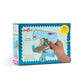 The eeboo Deep Sea Treasure 20 Piece Puzzle by Eeboo showcases an animal-themed illustration, featuring a child's hand grasping a jumbo-sized piece. The description emphasizes the large puzzle size and includes a copyright notice, stating that all materials are sustainably sourced.