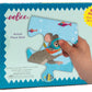 A hand holds a jumbo puzzle piece from the Eeboo Deep Sea Treasure 20 Piece Puzzle, showing a goggle-wearing mouse exploring underwater. The 11 x 15 inch box features a treasure hunt scene for children.