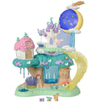 Create enchanting fairy forest adventures with the Calico Critters Woodland Wonder Fairy Castle—a charming playset featuring a treehouse with a pink roof, magical castle elements, a moon-shaped clock, yellow slide, and delightful fairy accessories and details.