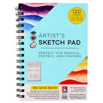 The Bright Stripes Artist’s Sketch Pad from Bright Stripes is spiral-bound with 120 pages. It's perfect for pencils, pastels, and crayons, featuring a textured acid-free surface and perforated sheets for easy removal. Includes a "We Give Back" section for donations.