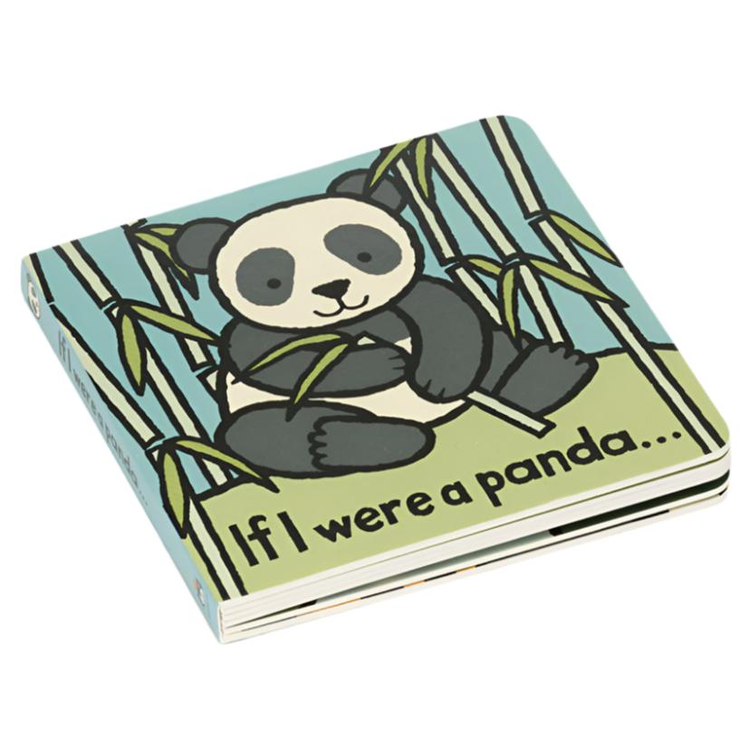 Cover of the board book titled "Jellycat If I Were a Panda Book" featuring Harry Panda Cub eating bamboo against a green and blue background, from the brand Jellycat.