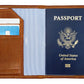 The Smathers & Branson American Flag Passport Case holds a U.S. passport and two credit cards, with one card partially inserted in the left slot—perfect as a sleek travel organizer.