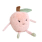 Introducing the MON AMI Peachie Peach, an adorable plush from Mon Ami designed to resemble a peach. This delightful stuffed animal features a smiling face, small arms and legs, and is topped with a charming green leaf and brown stem, making it an ideal playful companion.