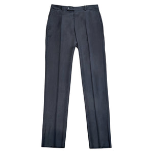 Samuelsohn Slim Fit Front Wool Pants in premium dark gray wool feature a button and zipper closure, front pleats, and side pockets. Perfect for formal or casual wear, shown laid flat on a white background.