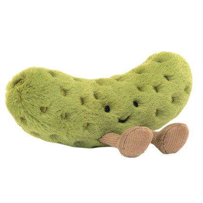 The Jellycat Amuseables Pickle is a plush green pickle with a stitched smile and brown corduroy legs—a quirky, cheerful gift to bring festive good luck to any occasion.