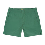 Sid Mashburn Mid-length Swim Shorts by Sid Mashburn: Green men's shorts with side pockets, a button closure at the front, and a 6.5" inseam. Inspired by old-school swim shorts and crafted from durable Portuguese nylon.