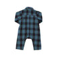 Back view of a Baby Boys’ Easton Jumper in a blue, green, and red cotton flannel plaid pattern.