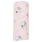 The Angel Dear Gray Elephants Pink Swaddle Blanket, from the brand Angel Dear, showcases an adorable design with elephants and trees, making it ideal for crafting soft swaddles.