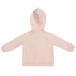 Rear view of the Angel Dear French Terry Pink Solid Hoodie, crafted from soft organic cotton with long sleeves, laid flat on a white background.