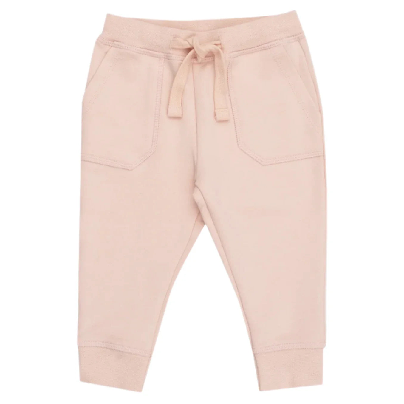 Angel Dear French Terry Pink Solid Jogger crafted from organic cotton, featuring a drawstring waist and two front pockets.