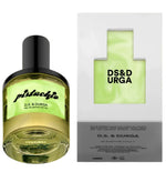 A bottle of D. S. & Durga Pistachio 50ML eau de parfum sits next to its matching box, both featuring a light green design that captures the fresh essence of Studio Juice.