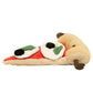 Meet your new favorite stuffed toy: Jellycat's Amuseables Slice of Pizza, a plush pizza slice with a smiling face and cute toppings like olives and basil leaves!.