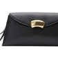 The 3.1 Phillip Lim ID Soft Dual Clutch in black with a gold clasp and wrist strap is made from Verona leather. Its design includes a removable shoulder strap for versatile styling.